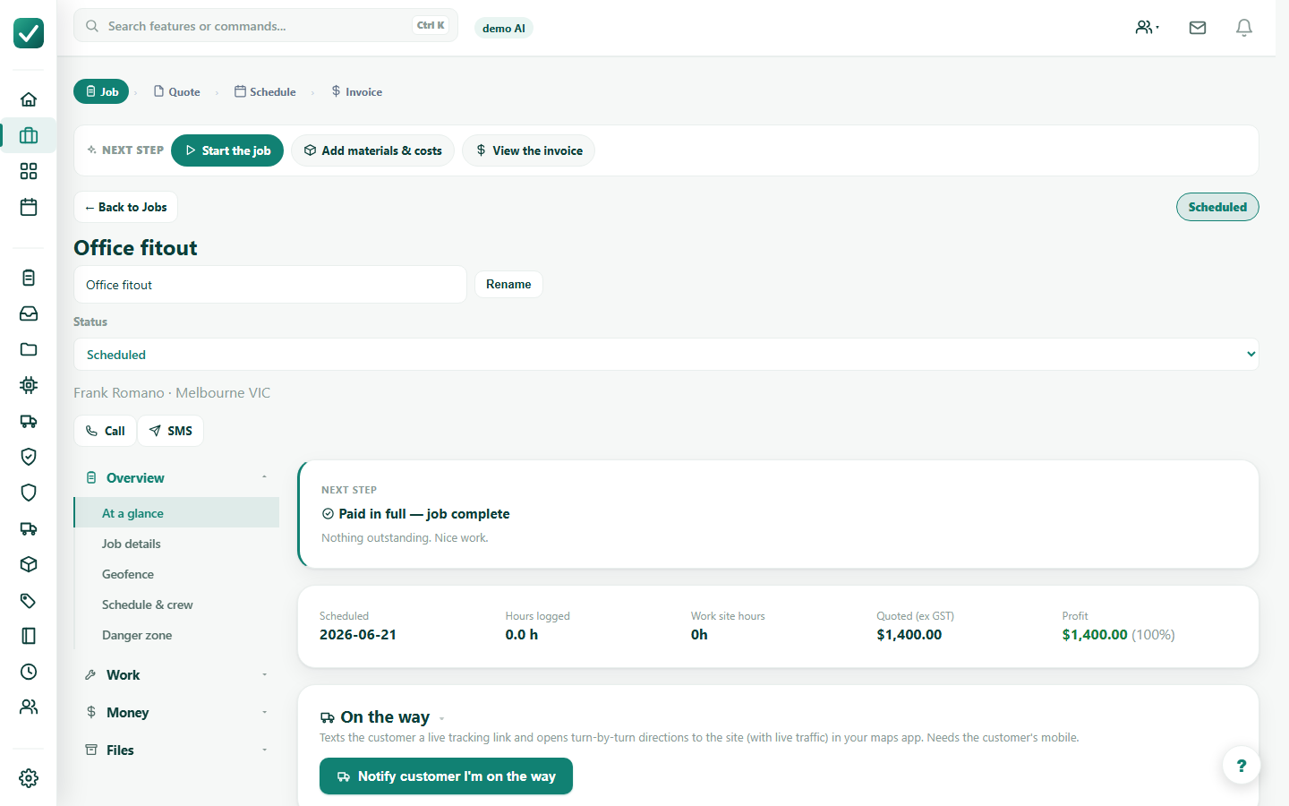 Convert quote to job - Open or create the job