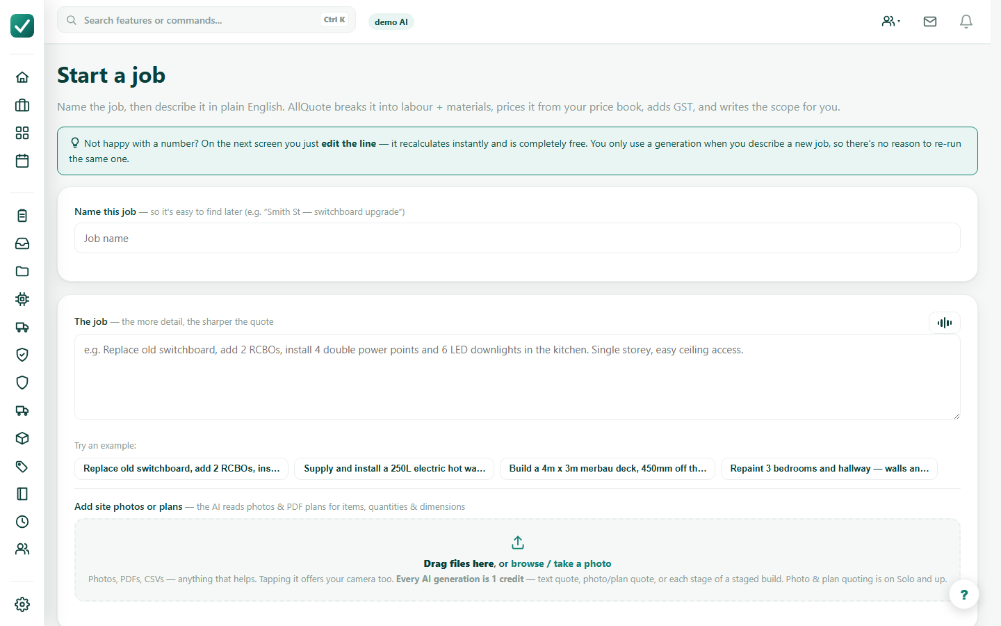 Create a quote - Open New quote