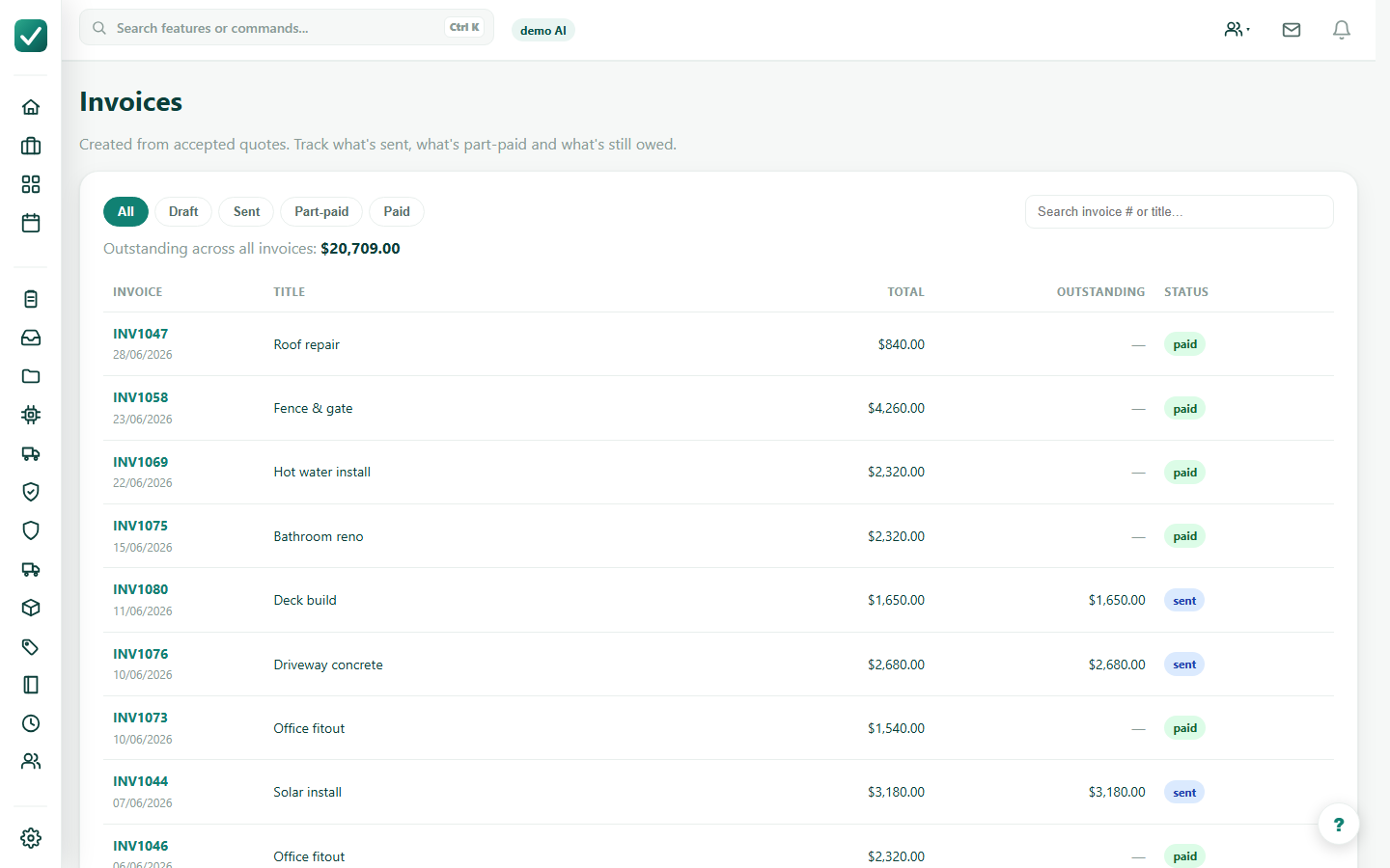 Take a payment - Open the invoice