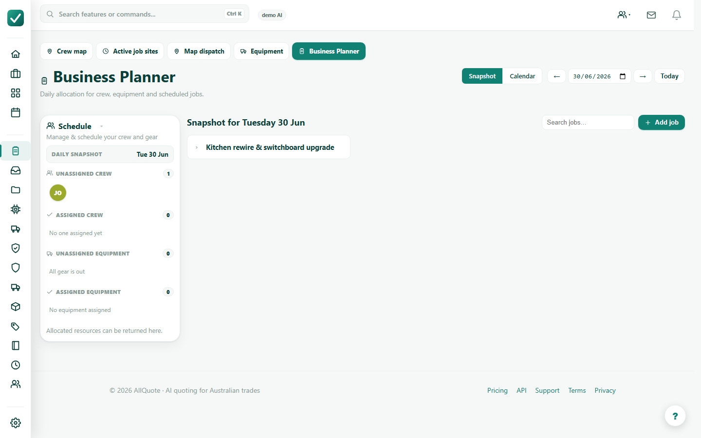 Schedule and dispatch a job - Allocate in Business Planner
