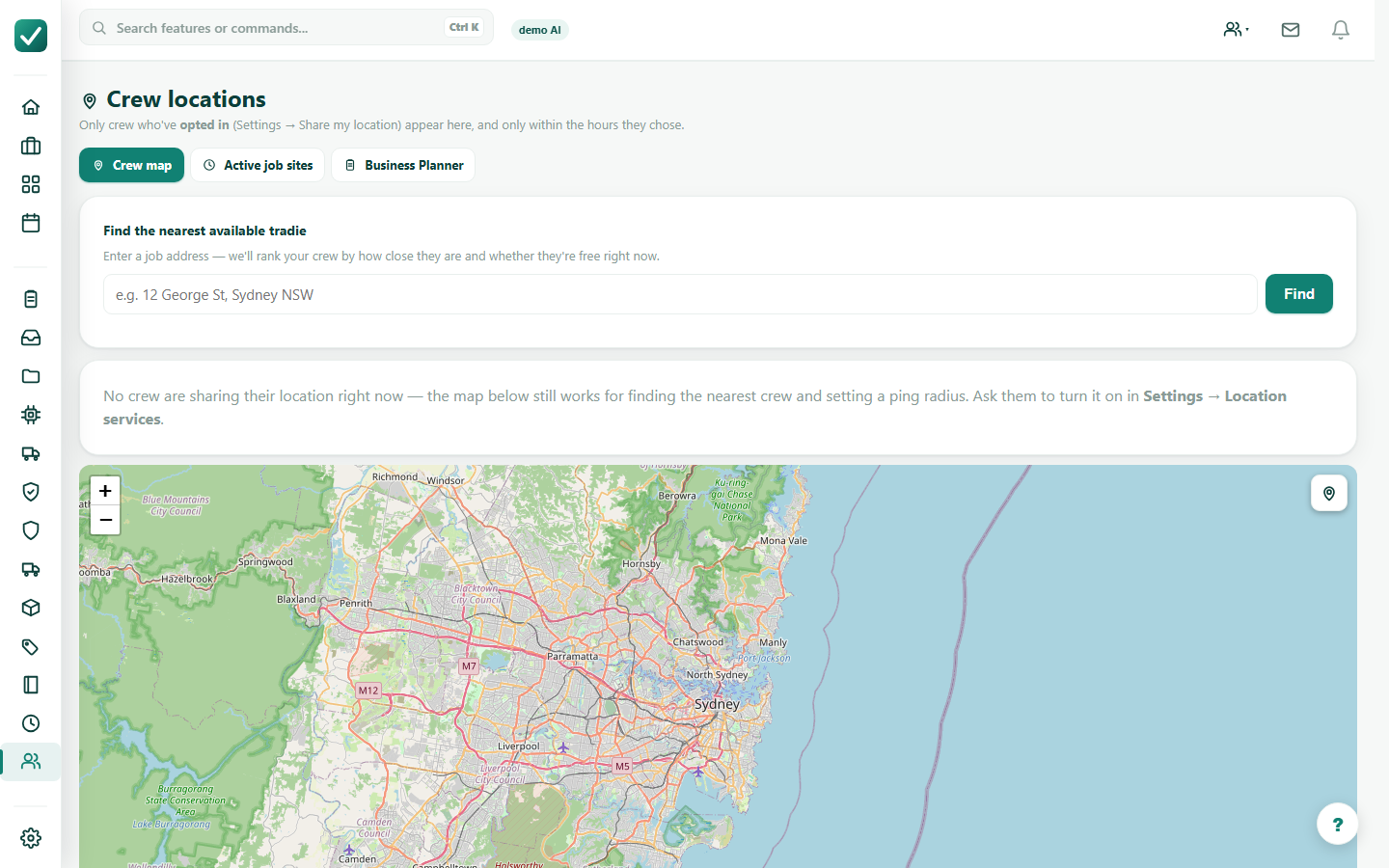 Schedule and dispatch a job - Use crew map context